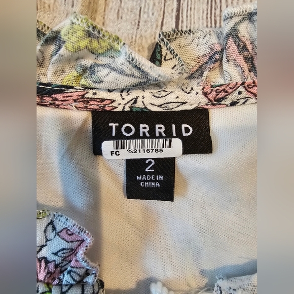 Torrid Size 2X Midi Wash Gauze Tiered Dress White Pink Chessie Linework Floral - Picture 7 of 10